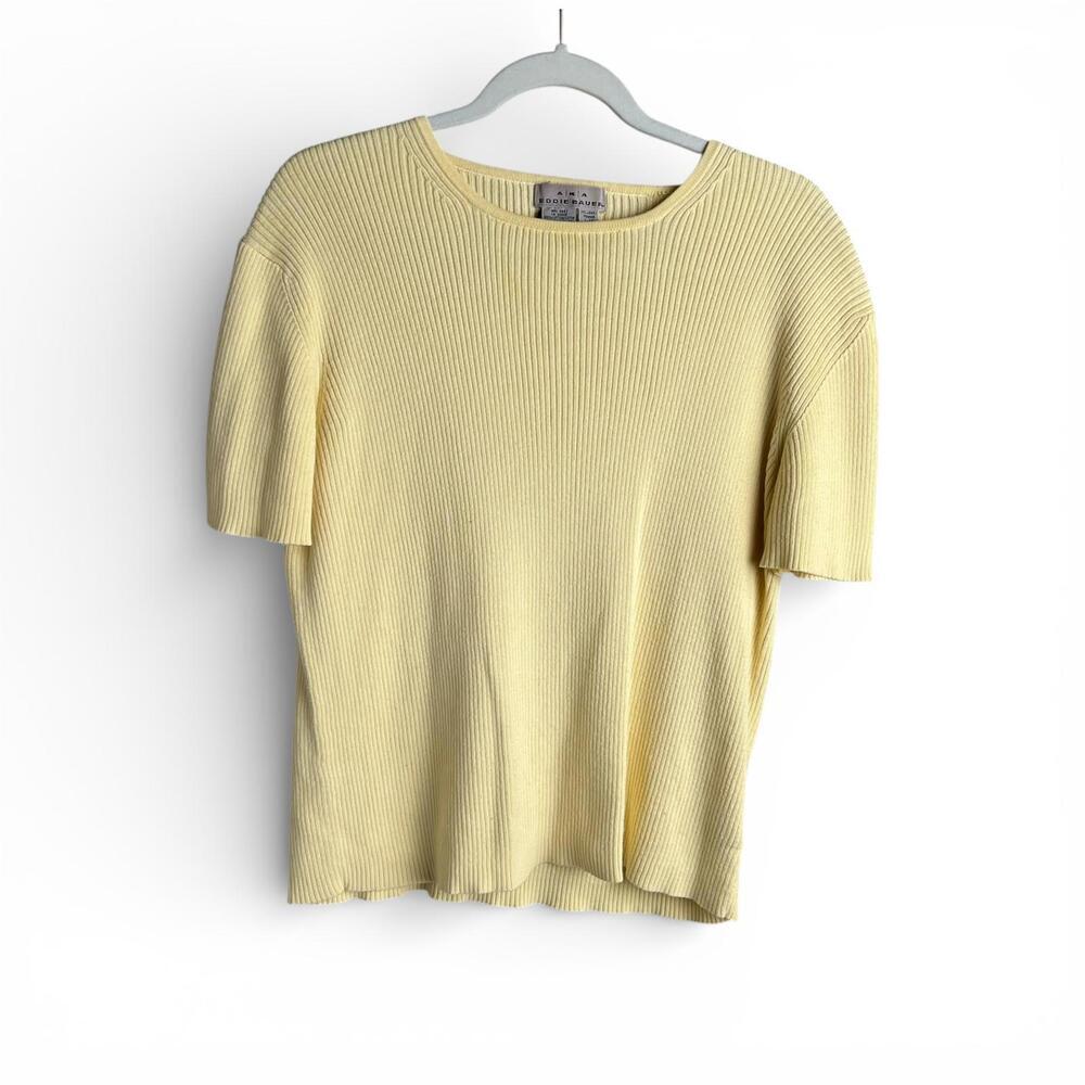 Vintage Eddie Bauer Butter Yellow Cotton Ribbed Knit Top